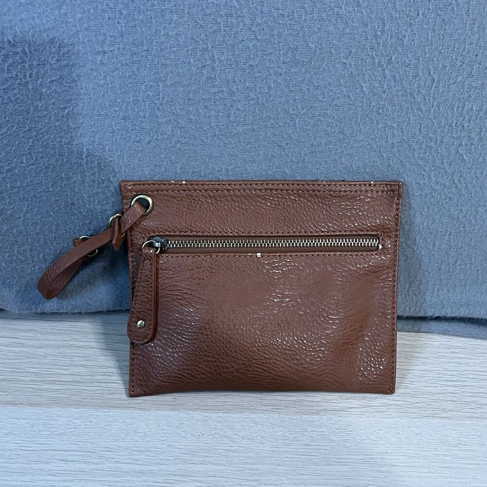 Modcloth Brown Faux Leather Wristlet Bag Purse Mini 8X6